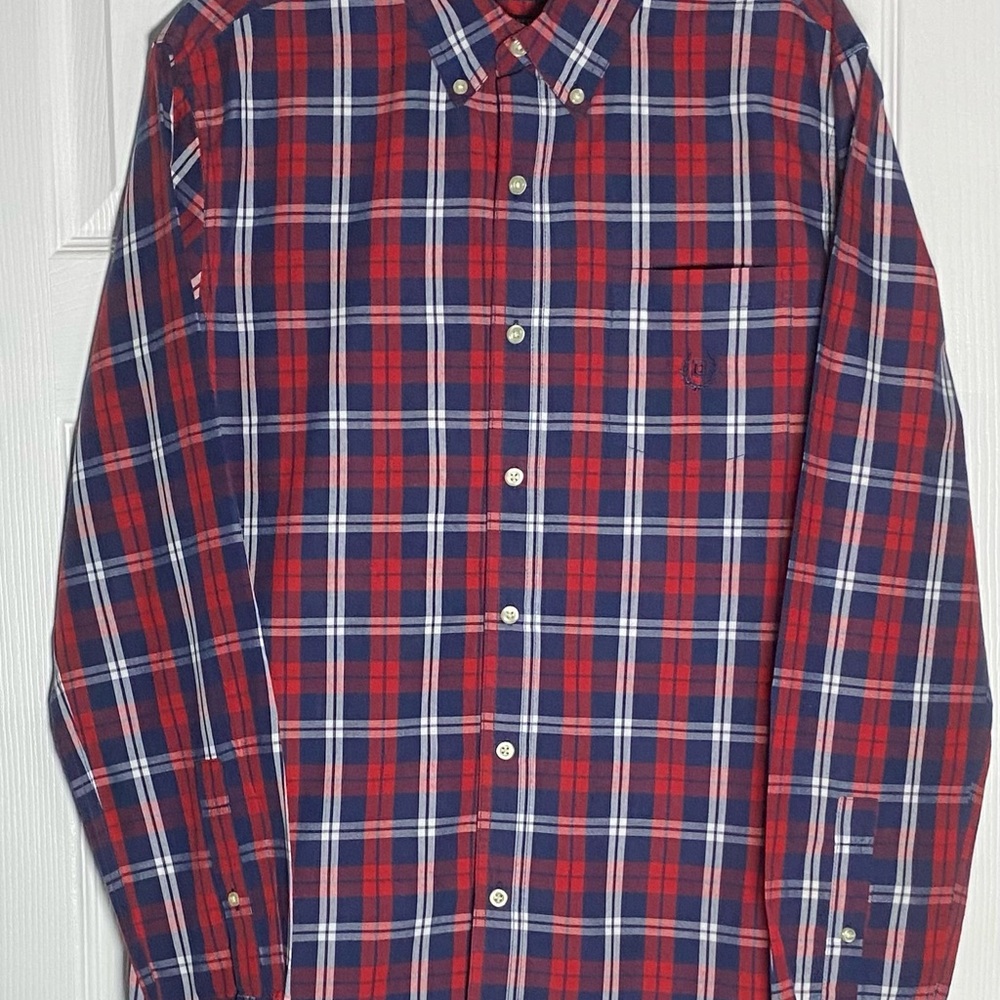 Chaps Men's Red and Blue Plaid Shirt